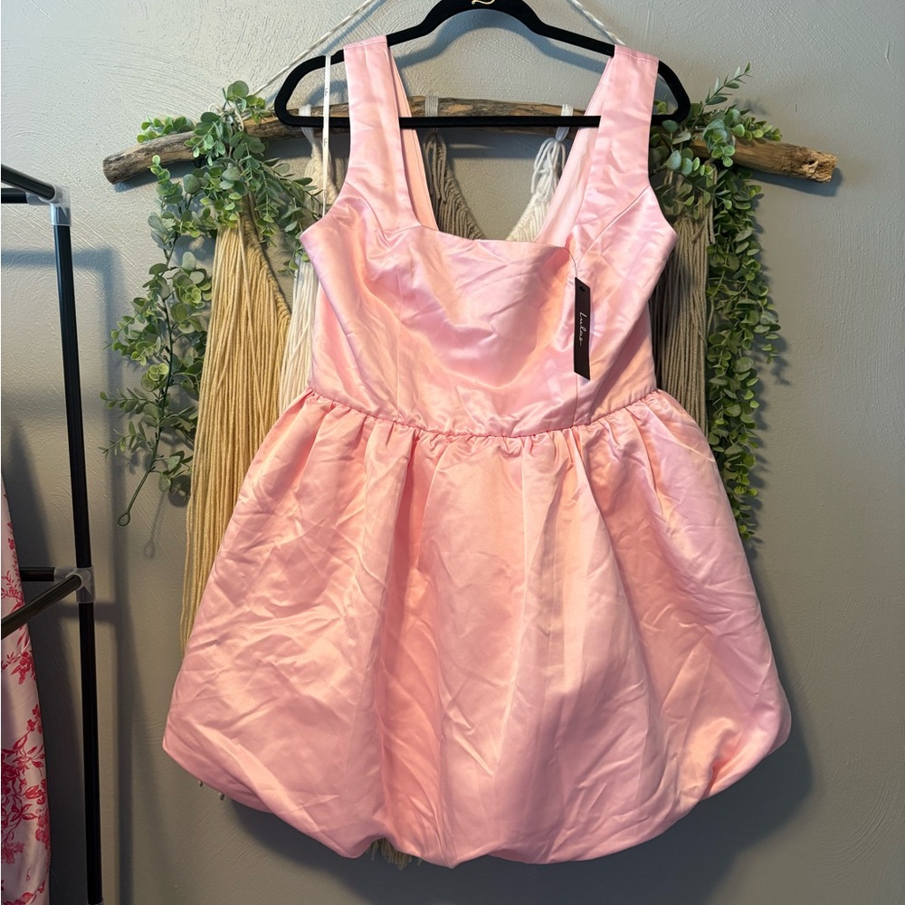 Lulus Pink Satin Bubble Hem Dress